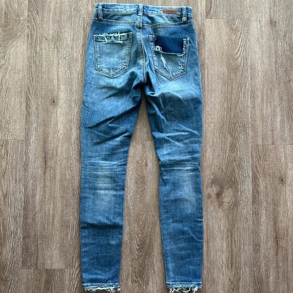 BLANKNYC Mid Rise Skinny Jeans 24 Raw Hem Medium Wash Stretch Denim - Picture 7 of 7